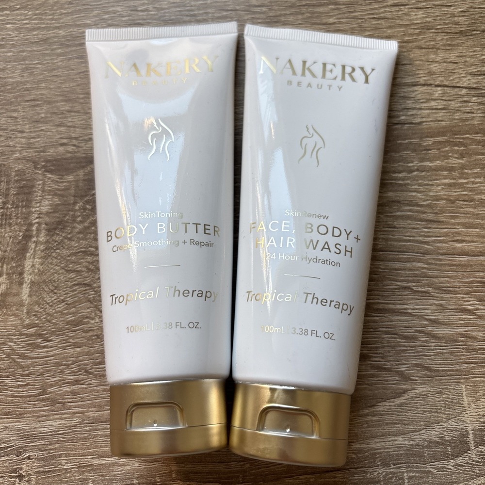 LOT OF 2 Nakery Beauty Tropical Therapy Face, Body & Hair Wash + Body Butter